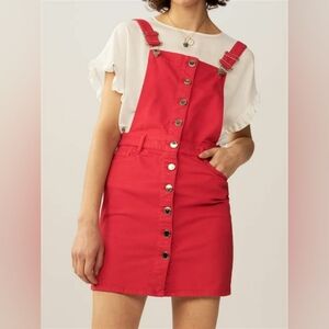 Maje Salopette Robe En Jean Rouge Red Size 36 NWT